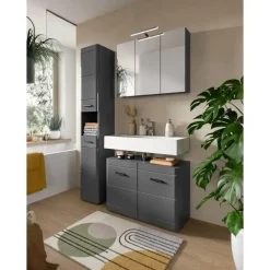 Hioshop Soft spiegelkast 3 spiegeldeuren grijs Nachbildung