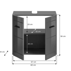 Hioshop Soft wastafel 2 deuren grijs hoogglans- grijs