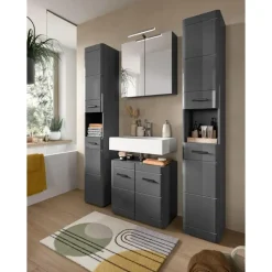 Hioshop Soft wastafel 2 deuren grijs hoogglans- grijs