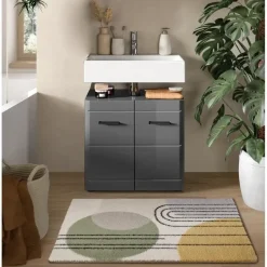 Hioshop Soft wastafel 2 deuren grijs hoogglans- grijs