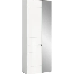 Hioshop Solero kledingkast 1 deur- 1 spiegeldeur wit hoogglans- wit