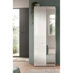 Hioshop Solero kledingkast 1 deur- 1 spiegeldeur wit hoogglans- wit