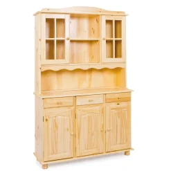 Hioshop Toswa vitrinekast 3 deuren- 2 glazen deuren- 3 lades- 2 open ruimtes