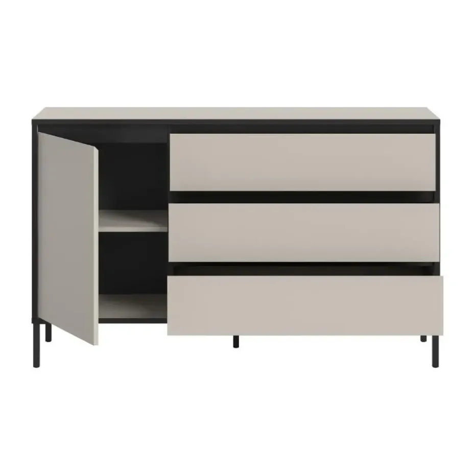 Hioshop Tron dressoir 1 deur- 3 lades kasjmier decor