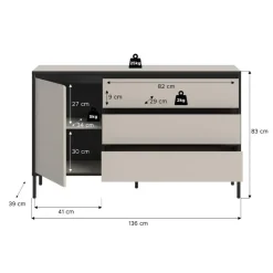 Hioshop Tron dressoir 1 deur- 3 lades kasjmier decor