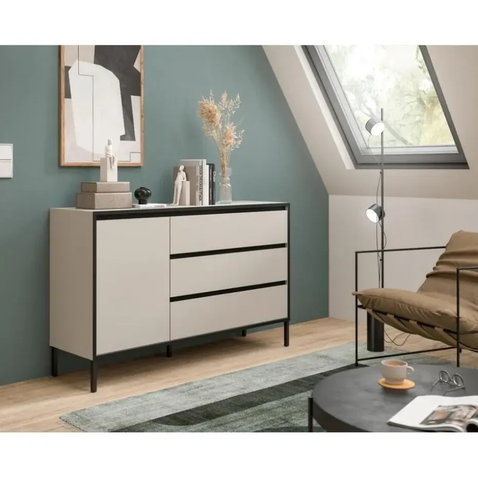 Hioshop Tron dressoir 1 deur- 3 lades kasjmier decor