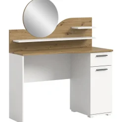Hioshop Vanity kaptafel met spiegel 1 lade 1 deur 2 planken wit