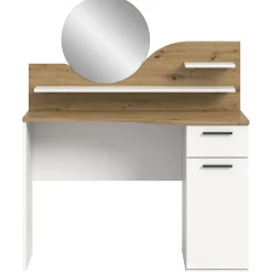 Hioshop Vanity kaptafel met spiegel 1 lade 1 deur 2 planken wit