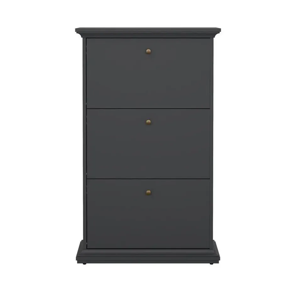 Hioshop Venedig schoenenkast met 3 klepdeuren mat grijs