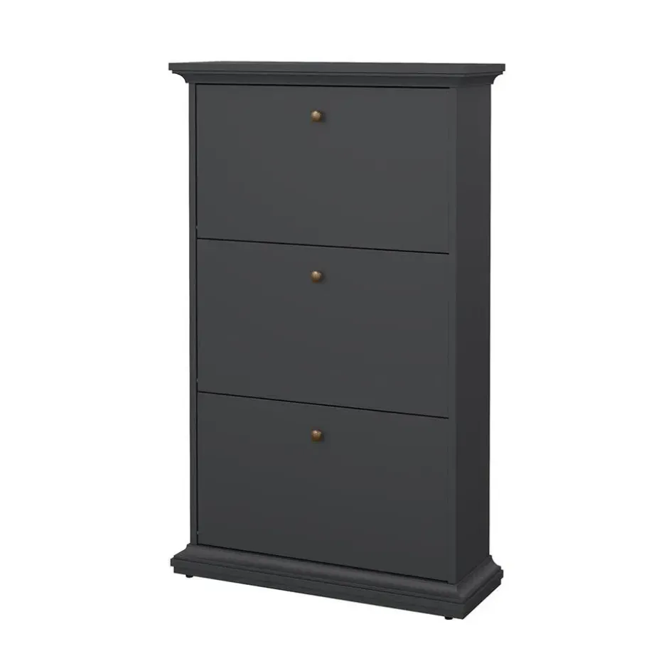 Hioshop Venedig schoenenkast met 3 klepdeuren mat grijs