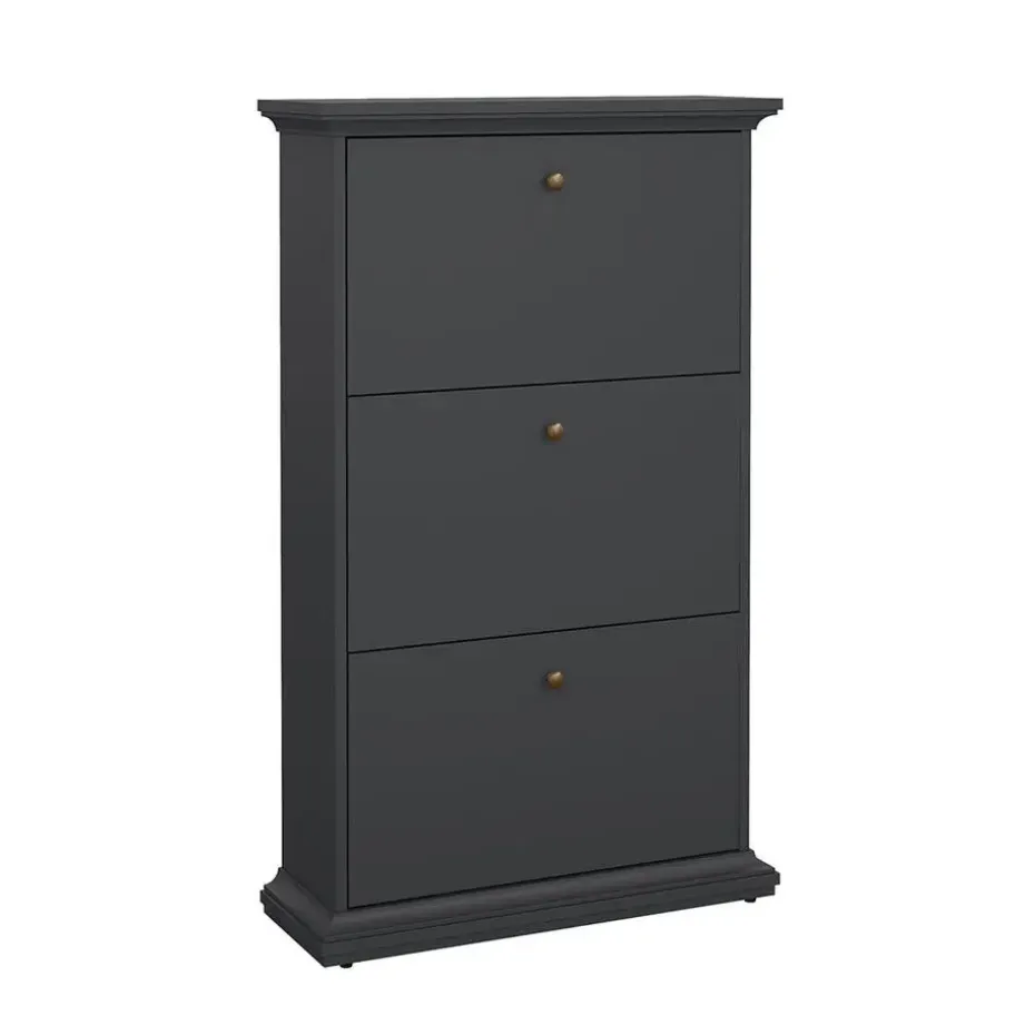 Hioshop Venedig schoenenkast met 3 klepdeuren mat grijs