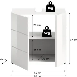 Hioshop Vira wastafel 2 deuren wit hoogglans- wit