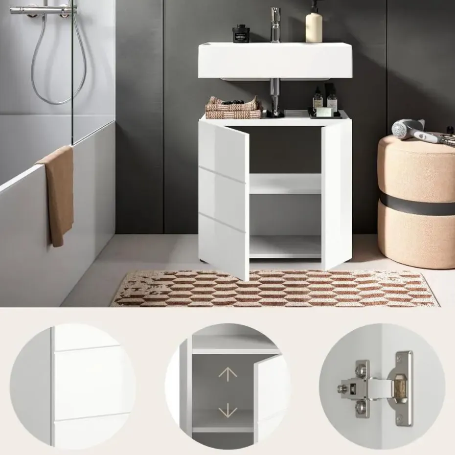 Hioshop Vira wastafel 2 deuren wit hoogglans- wit