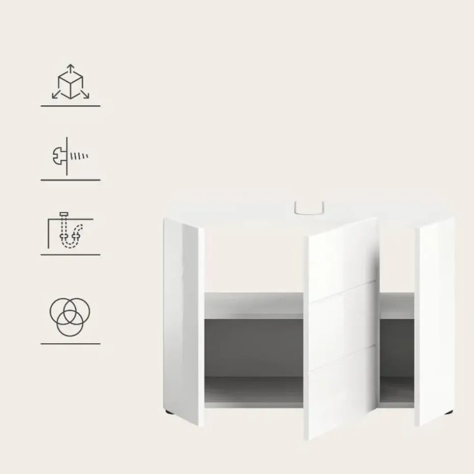 Hioshop Vira wastafel 3 deuren- 5 lades wit hoogglans- wit