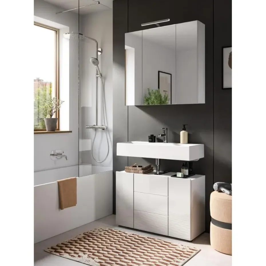 Hioshop Vira wastafel 3 deuren- 5 lades wit hoogglans- wit