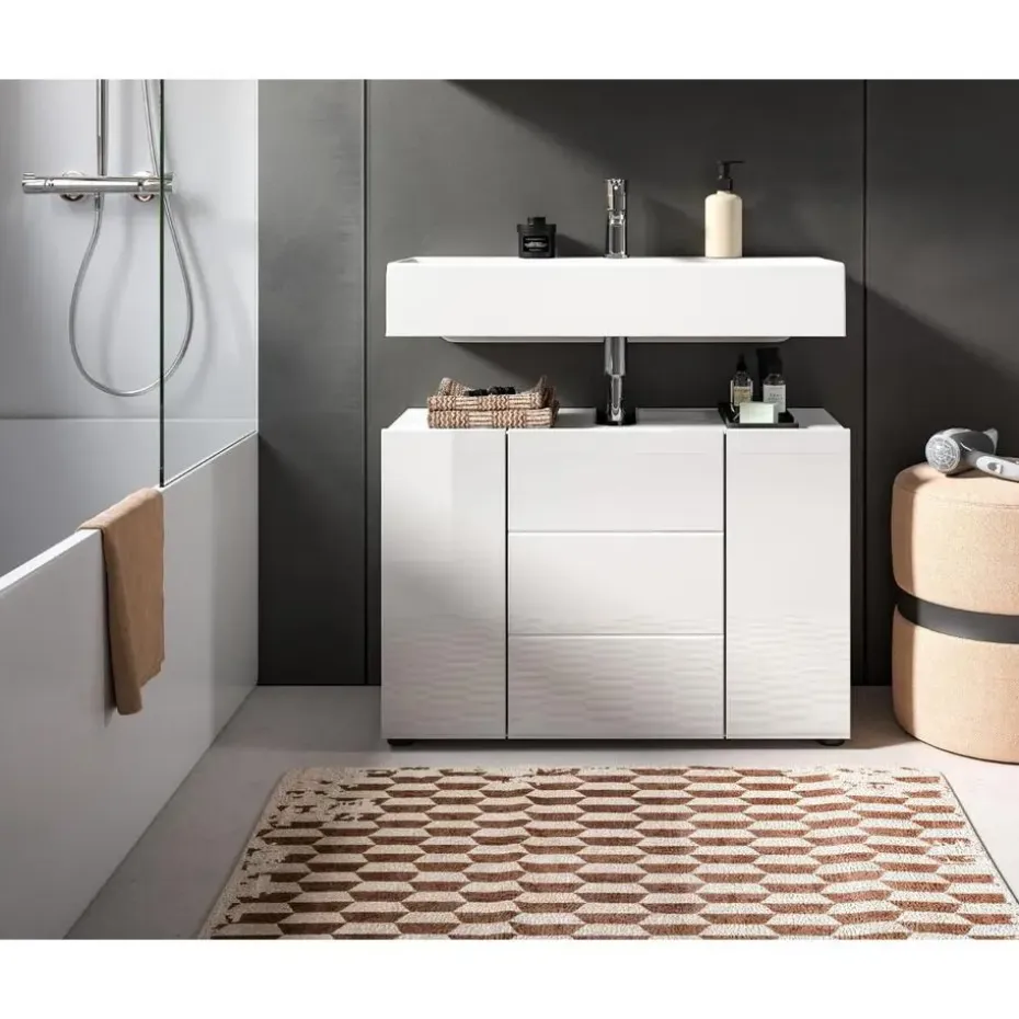 Hioshop Vira wastafel 3 deuren- 5 lades wit hoogglans- wit