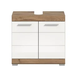 Hioshop Wave wastafel 2 deuren wit hoogglans- eiken decor