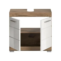 Hioshop Wave wastafel 2 deuren wit hoogglans- eiken decor