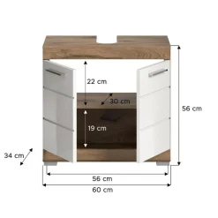 Hioshop Wave wastafel 2 deuren wit hoogglans- eiken decor