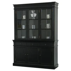 Hioshop Winkelkast buffetkast vitrine met opzet antiek zwart massief hout