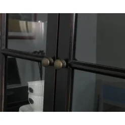 Hioshop Winkelkast buffetkast vitrine met opzet antiek zwart massief hout