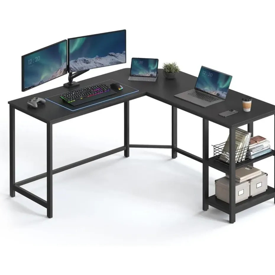 Hoekbureau - vintage - 2 legplanken - 138x76x138 cm - zwart