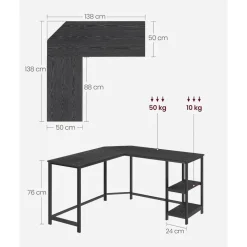 Hoekbureau - vintage - 2 legplanken - 138x76x138 cm - zwart
