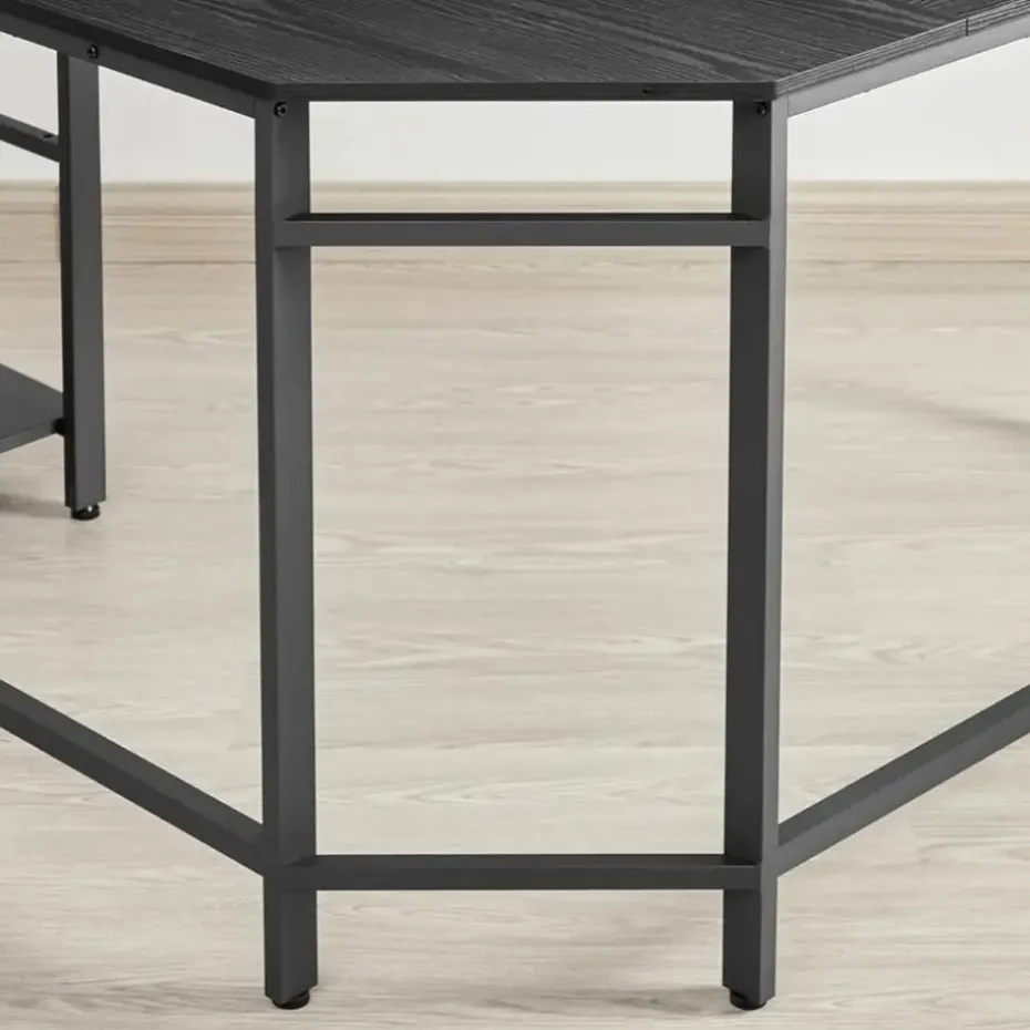 Hoekbureau - vintage - 2 legplanken - 138x76x138 cm - zwart