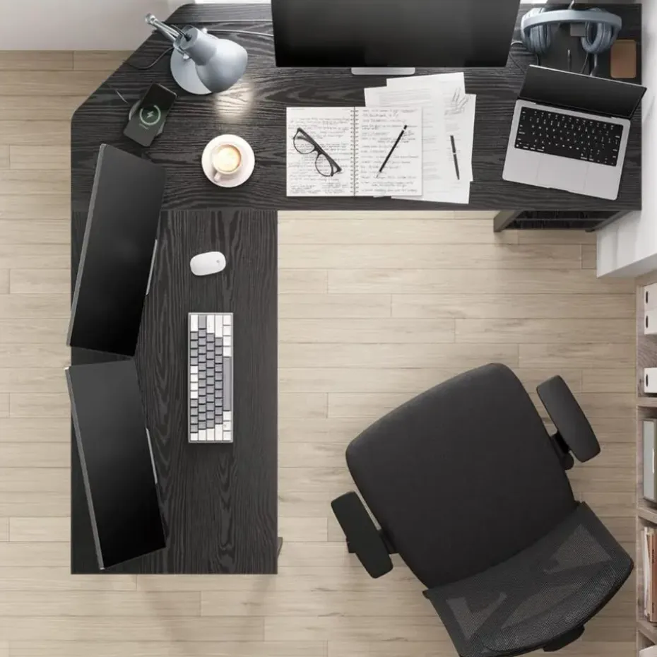 Hoekbureau - vintage - 2 legplanken - 138x76x138 cm - zwart