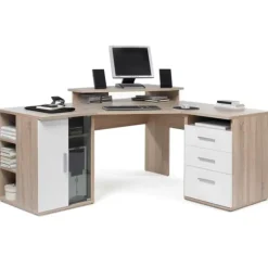 Hoekbureau Efford met opbergruimte - eik/wit