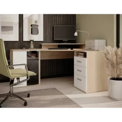 Hoekbureau Efford met opbergruimte - eik/wit