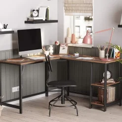 Hoekbureau Fabrice 138cm 2 legplanken - rustiek bruin/zwart