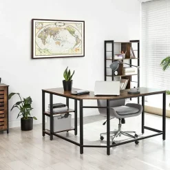 Hoekbureau Fabrice 138cm 2 legplanken - rustiek bruin/zwart