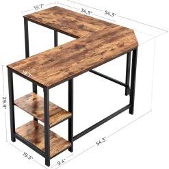 Hoekbureau Fabrice 138cm 2 legplanken - rustiek bruin/zwart