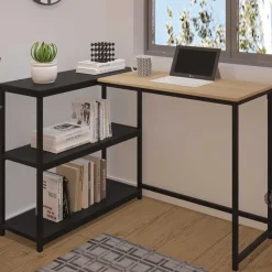 Hoekbureau Schmitt - 110x80x76cm - met opbergruimte - eikdecor/zwart