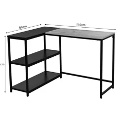 Hoekbureau Schmitt - 110x80x76cm - met opbergruimte - eikdecor/zwart