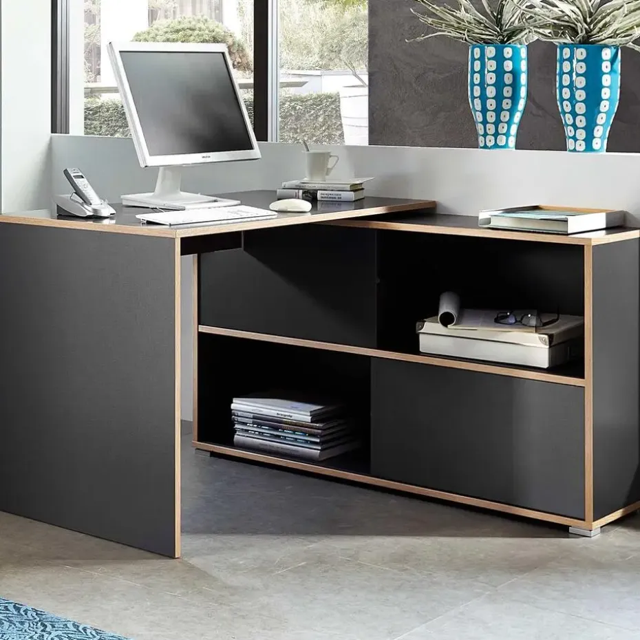 Hoekbureau Tyson 120x120 cm - antraciet/eik