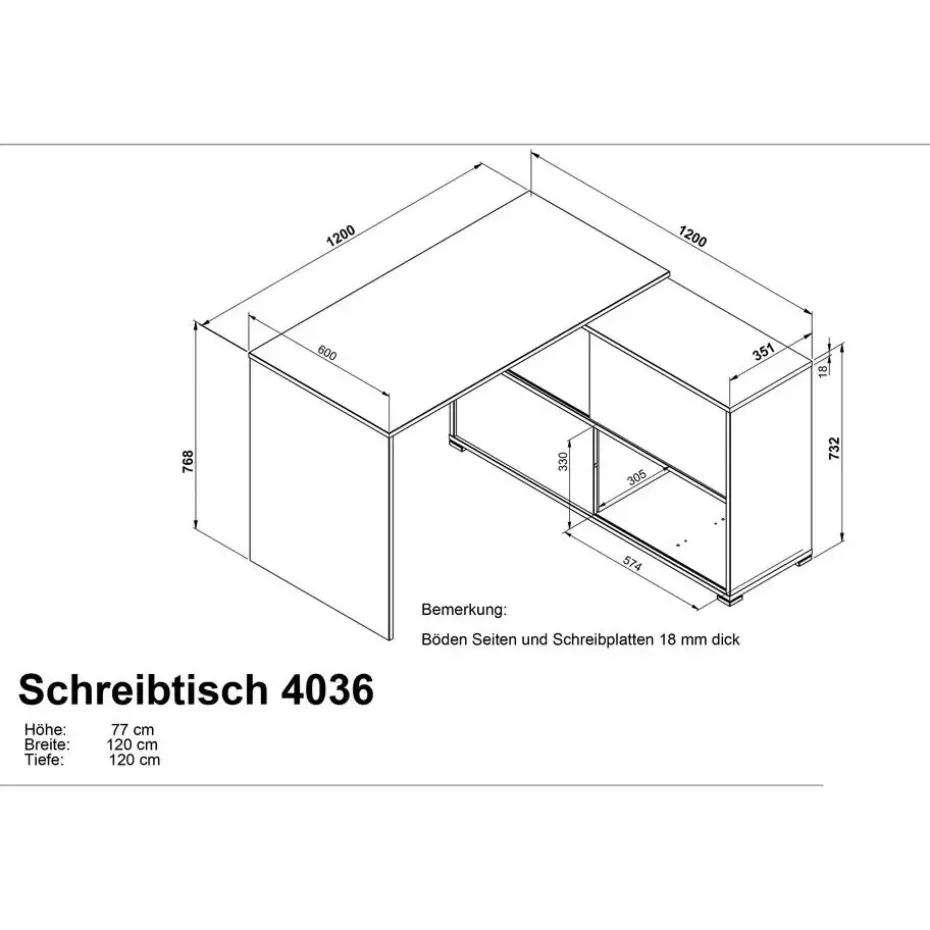 Hoekbureau Tyson 120x120 cm - antraciet/eik