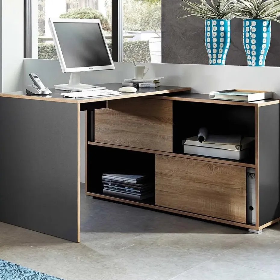 Hoekbureau Tyson 120x120 cm - antraciet/eik