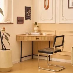 Hoekbureau van hout en metaal met 1 lade