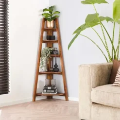 Hoekrek Jess mangohout 5 vakken - 44x64x148 cm - Mangohout - Bruin