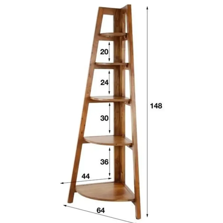 Hoekrek Jess mangohout 5 vakken - 44x64x148 cm - Mangohout - Bruin