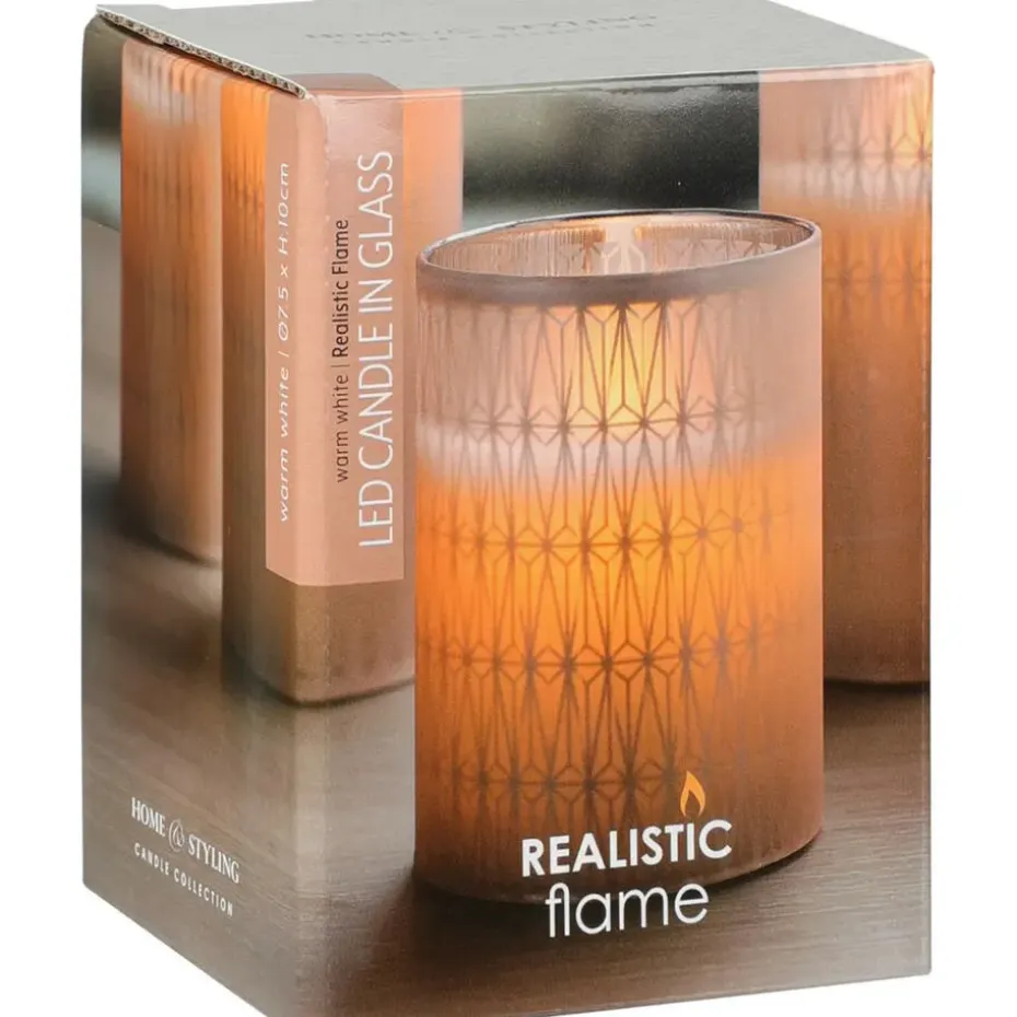 Home and Styling LED kaars - in glas - warm wit - D7,5 x H10 cm