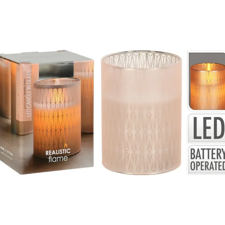 Home and Styling LED kaars - in glas - warm wit - D7,5 x H10 cm