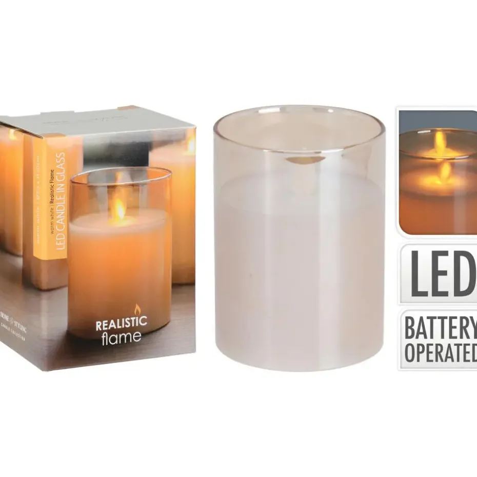 Home and Styling LED kaars - in glas - warm wit - D7,5 x H10 cm