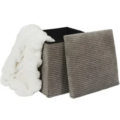 Home Deco - Poefje - opbergbox - rib - zacht taupe - 38 x 38cm