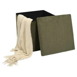 Home Deco - Poefje - opbergbox - rib - groen - 38 x 38cm