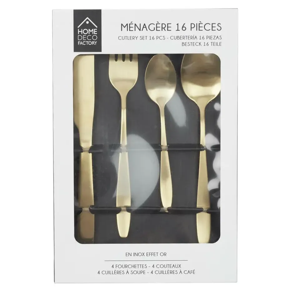 Home Deco Factory Bestekset - 16 delig - goud - RVS - 4 personen