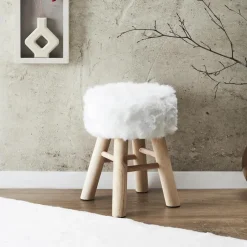 Home Deco Factory Bijzet krukje Pluche - dennenhout - 28 x 40 cm