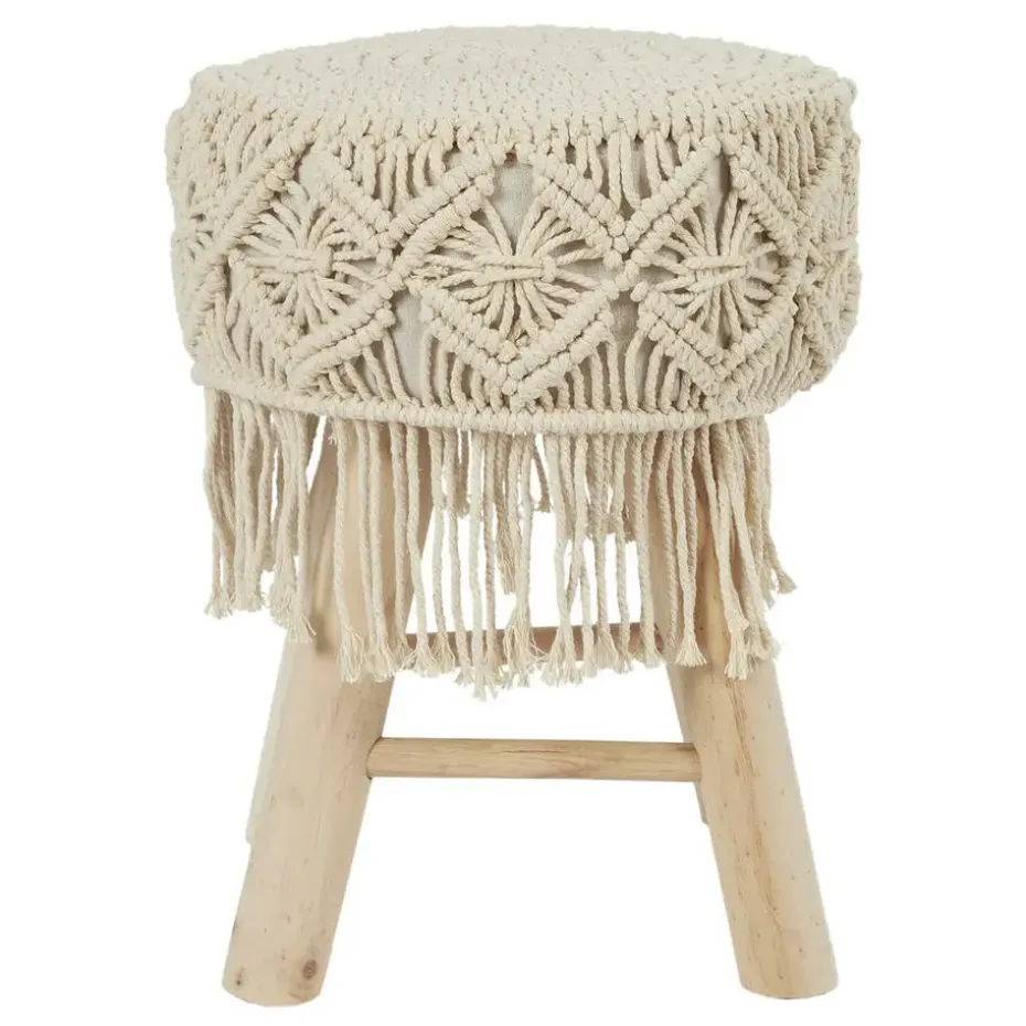 Home Deco Factory Bijzet krukje model Macrame - naturel - H42 cm